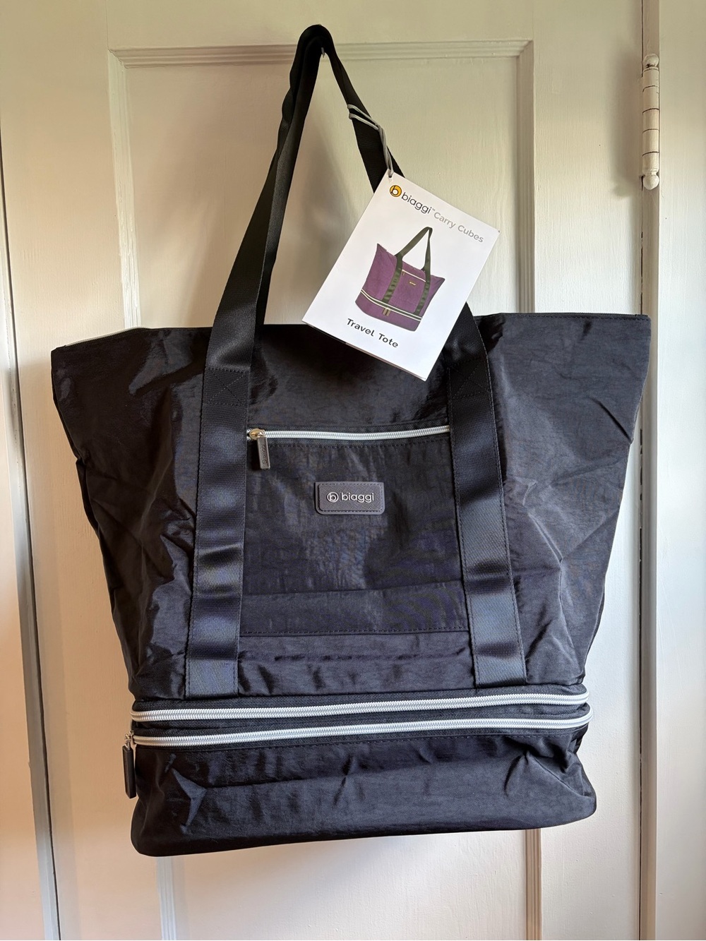 Biaggi Travel Tote Black Microfold Carry-On Packing Cube Adjustable Vacation
